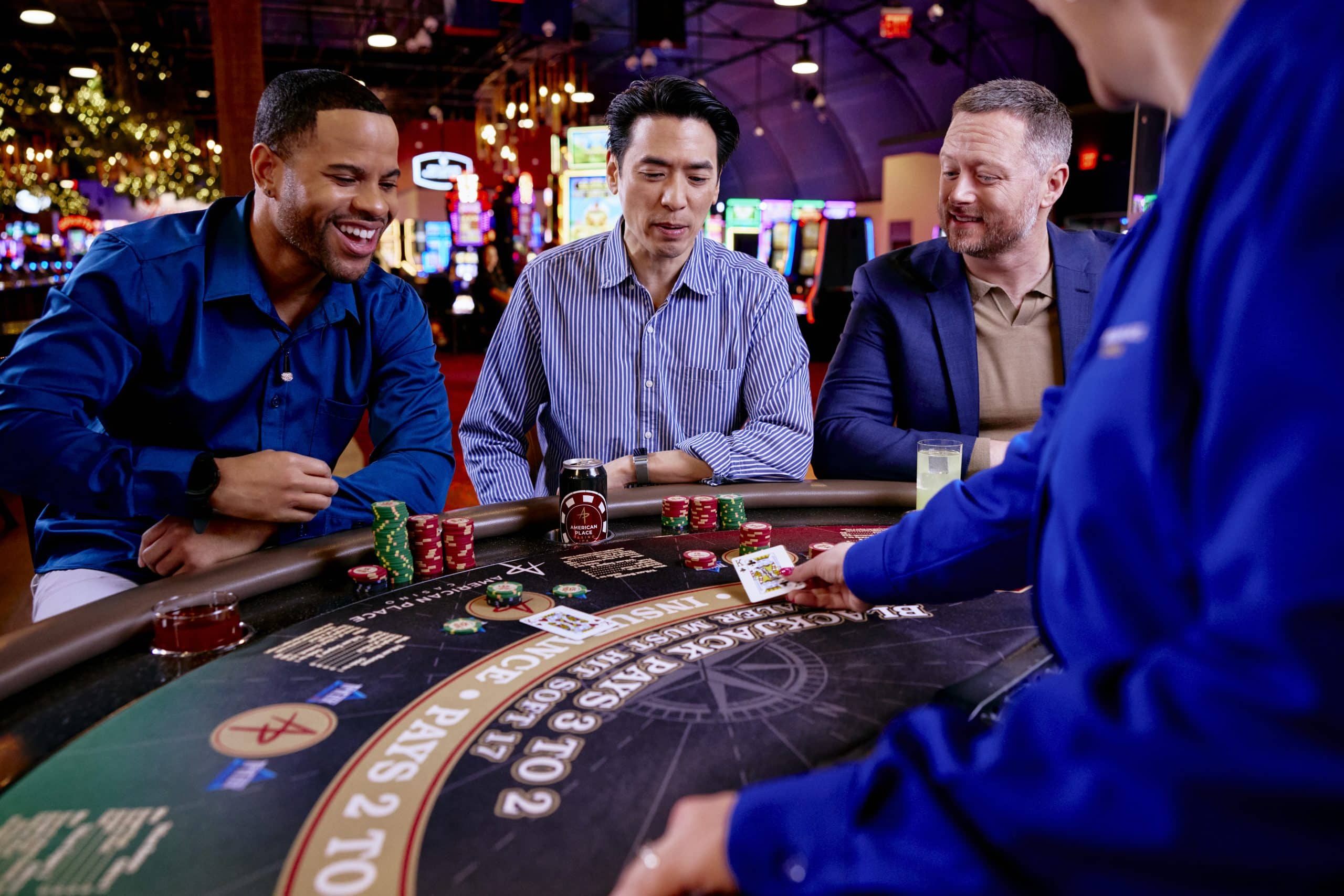 People playing blackjack at American Place Casino in Waukegan, IL.