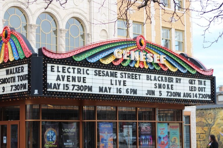 Historic Genesee Theatre marquee in downtown Waukegan, IL.