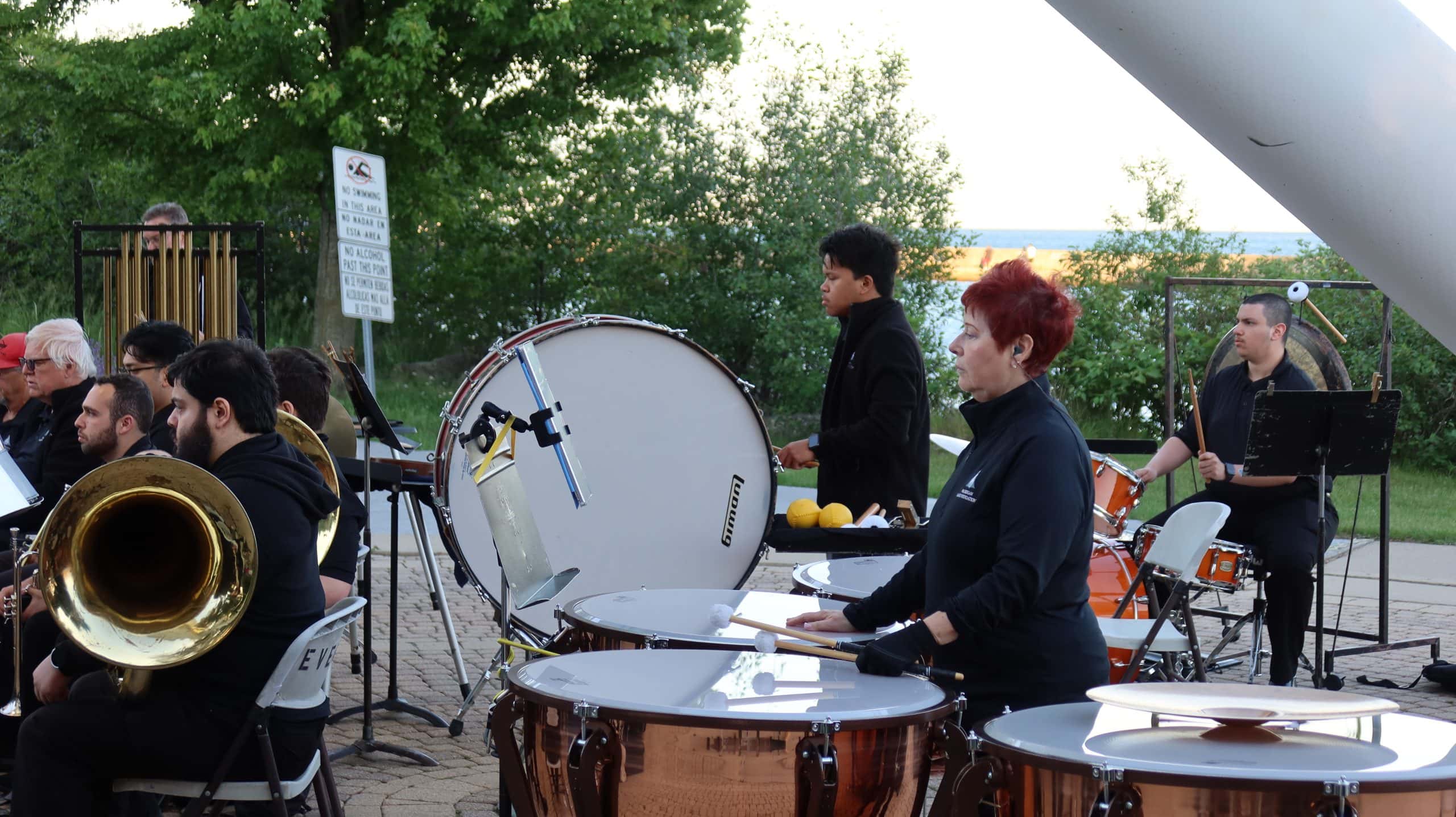 Waukegan band playing music outdoors near Lake Michigan in Waukegan, IL.